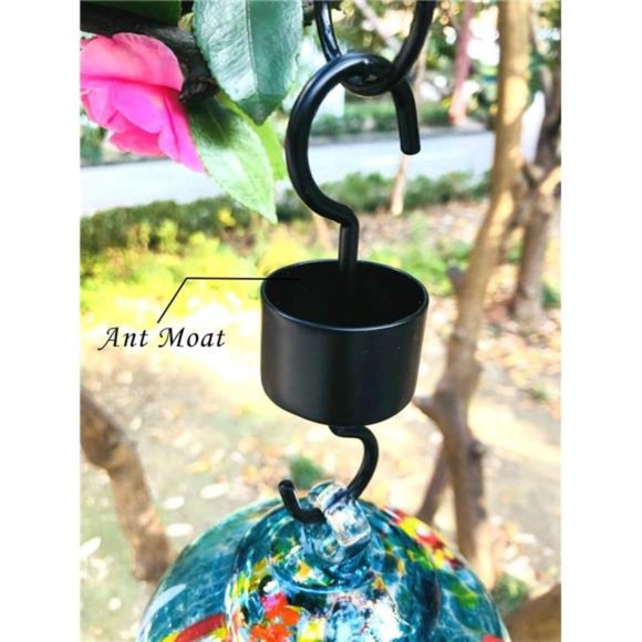 Hummingbird Feeder with Perch - Hand Blown Glass - Blue - 38 Fluid Ounces - Picture 2 of 7